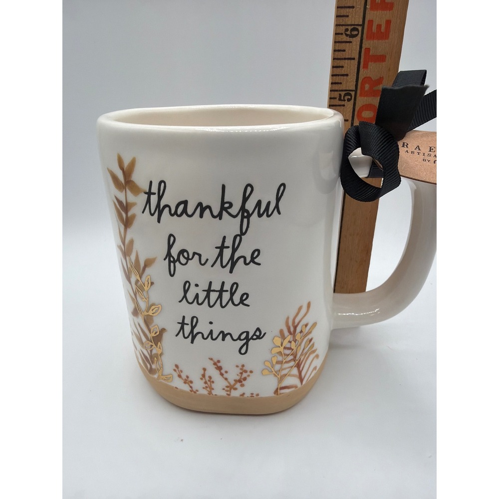 Rae Dunn Thankful for the Little Things Fall Mug 16 oz Botanical NWT